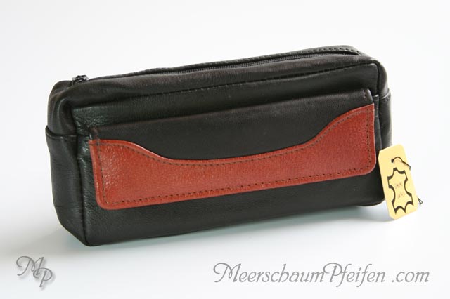 Pipe pouch black/brown for 1 pipe, incl. pocket for Tobacco