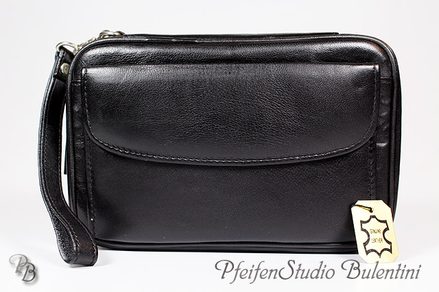 Pipe pouch Black GENUINE LEATHER for 4 pipes