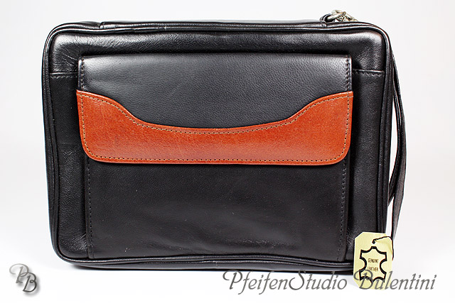 Pipe pouch Black/Brown GENUINE LEATHER for 6 pipes