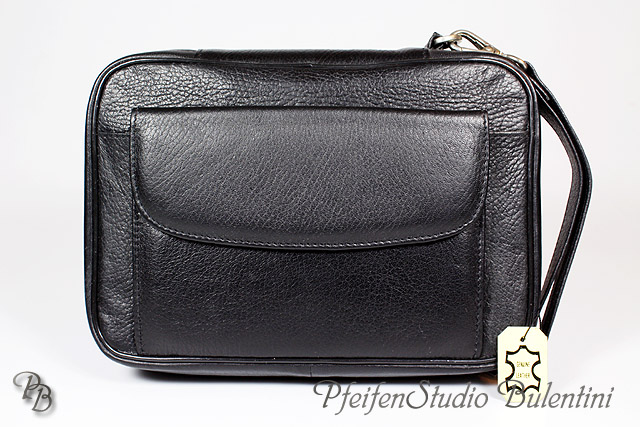 Pipe pouch Black GENUINE LEATHER for 5 pipes