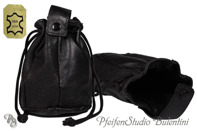 Draw String Tobacco Pouch - black, Genuine Leather